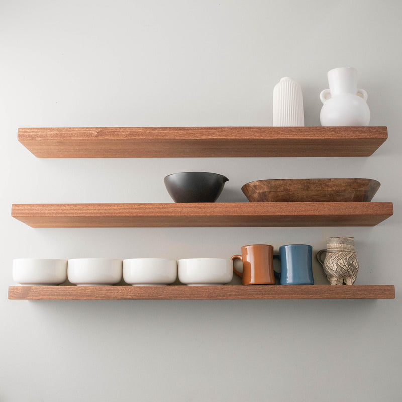 Solid African Mahogany Floating Shelf – Modern Wall Mounted Shelves