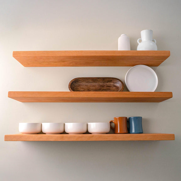 Solid Cherry Floating Shelf – Wall Mounted Modern Display